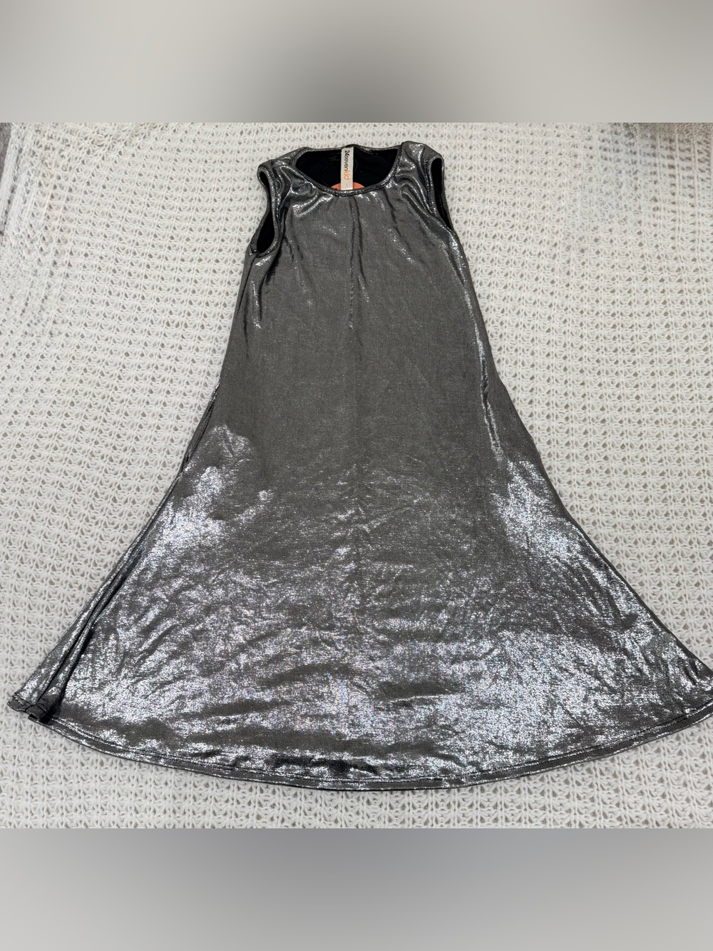 24seven Comfort Apparel Girls Sleeveless A-Line Dress in grey metallic size L.